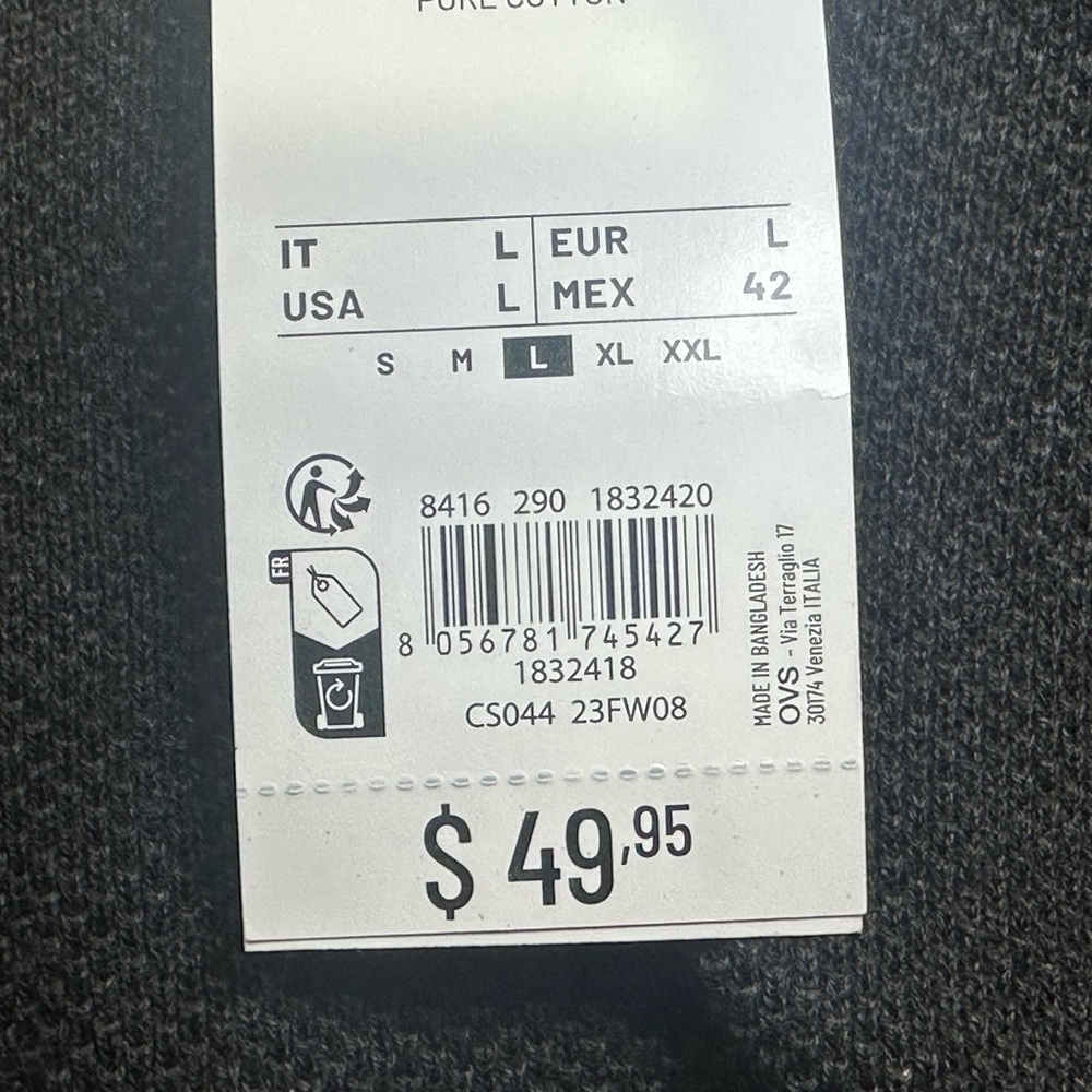 NWT SIZE L Piombo Charcoal Crewneck Sweater - Picture 5 of 8